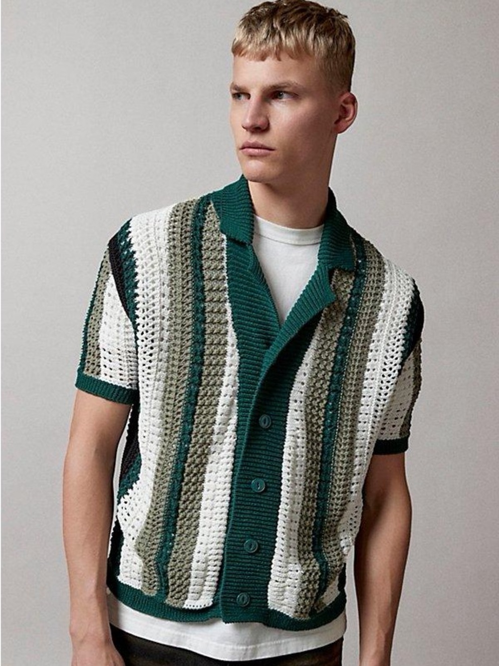 BDG Urban Outfitters Men’s Open Knit Polo Cardigan Green Small Retro